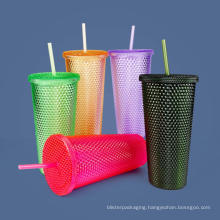 650ml Diamond Double-Layer Plastic Cup With Straw